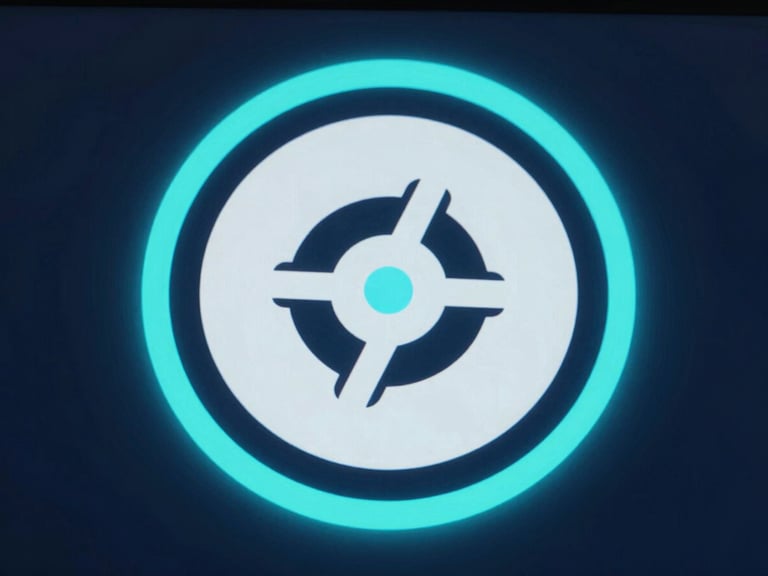 Macro shot of a digital certification badge on a dark screen with neon cyan backlighting, crisp corporate photography, 35mm lens
