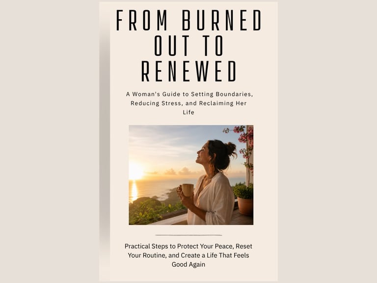 Book cover for "From Burned Out to Renewed: A Woman's Guide to Setting Boundaries, Reducing Stress
