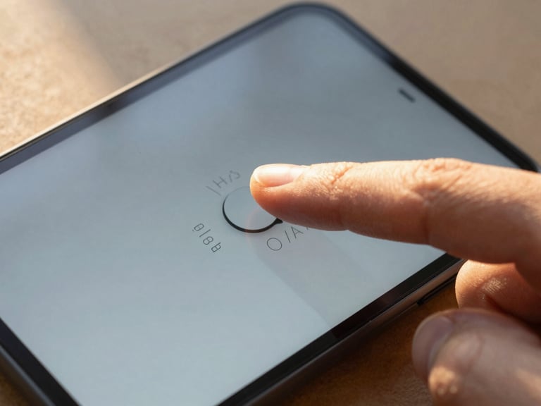 Macro shot of a finger interacting with a responsive toggle switch on an Android screen, high-framerate fluid animation visible, warm morning sunlight casting long soft shadows.