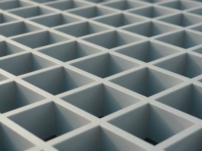 Orthographic projection of a sleek modular grid system, architectural lines, cool diffused daylight, light gray tones.