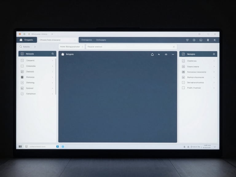 Orthographic macro projection of a clean digital UI wireframe, cool softbox lighting, slate blue and white interface elements in perfect alignment.