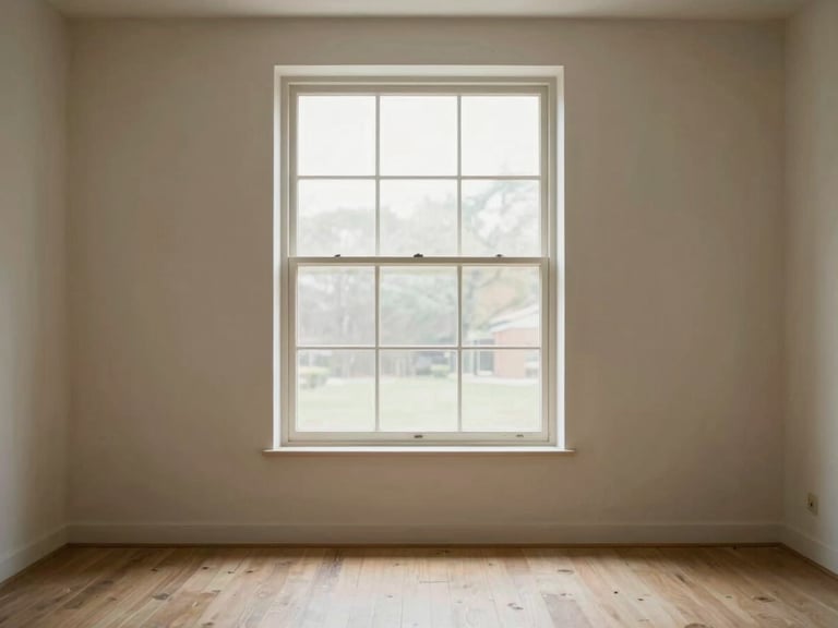Straight-on architectural elevation of a minimalist living room, soft natural window light, muted oak and limestone textures, shallow depth of field, 35mm