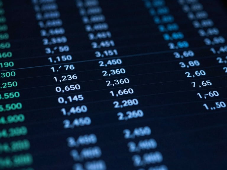 Macro close-up of a financial dashboard with automated ledger entries, dark-toned editorial photography, cool low-key ambient lighting, sharp electric blue highlights, high-contrast, shallow depth of field, 35mm
