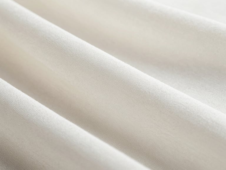 Macro close-up of pristine white Turkish organza fabric, showing fine weave and subtle sheen, soft side-lit daylight