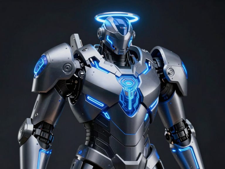 un bouclier métallique moderne et stylisé avec un halo lumineux bleu électrique, sur fond sombre, haute technologie, clinique