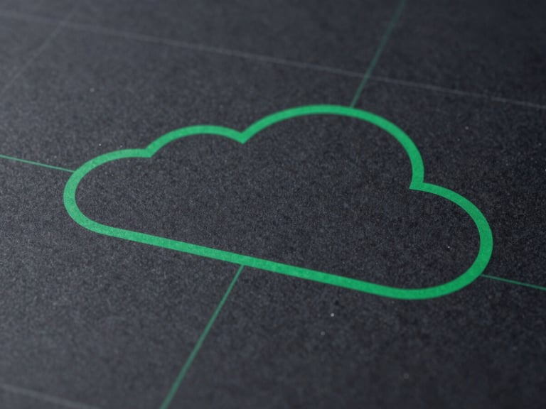 A crisp, high-contrast system schematic diagram showing secure private cloud data boundaries, clean vector lines in emerald green and slate, sharp technical blueprint aesthetic