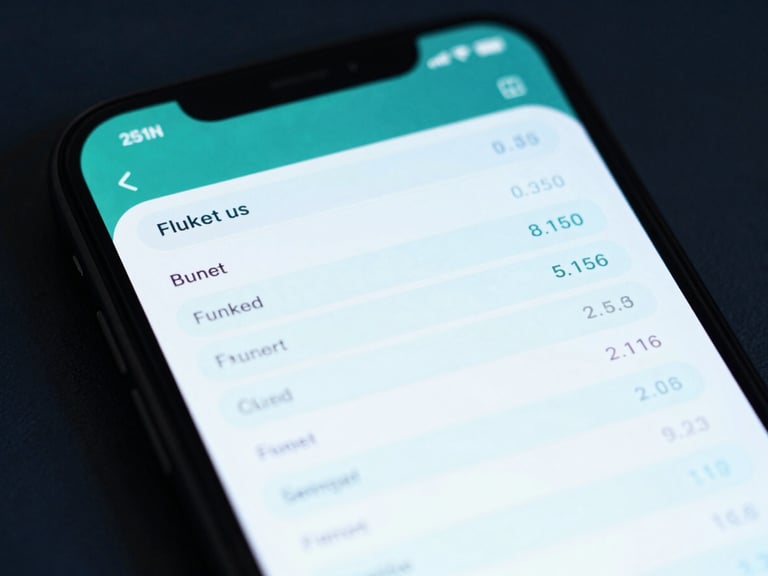 Macro shot of a smartphone screen displaying a clean, modern AI chat interface with structured financial output, showing a detailed budget breakdown. Teal and navy tones, cool digital ambient light.