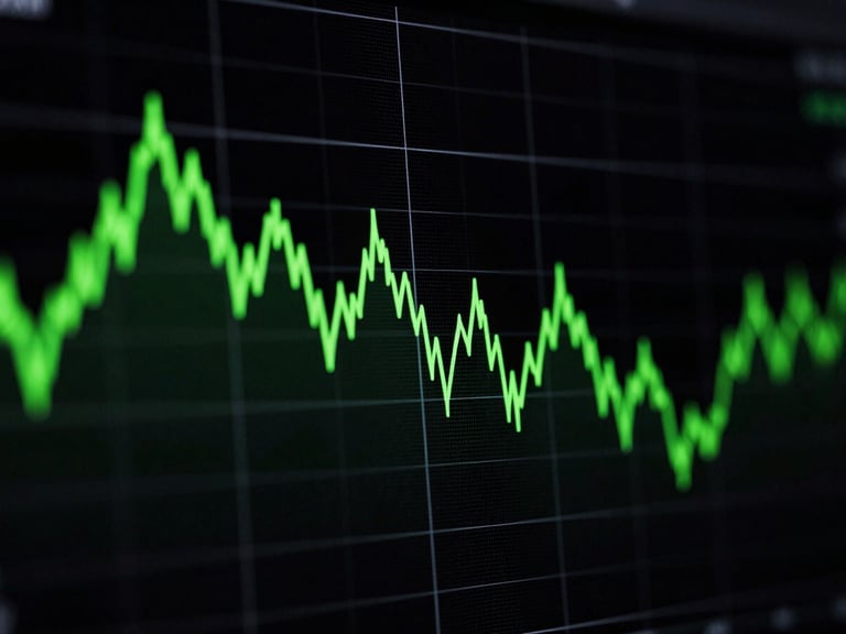 Tight crop on a high-contrast UI snippet showing a stark line graph with neon green data points against a black background.