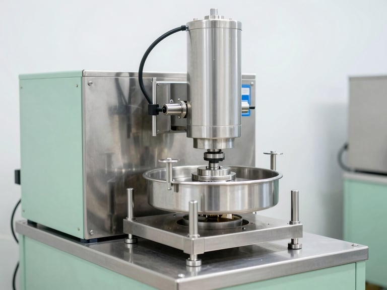 Modern automated nitrogen-flush sealing machine in action, stainless steel components, pristine industrial food facility, bright clean lighting