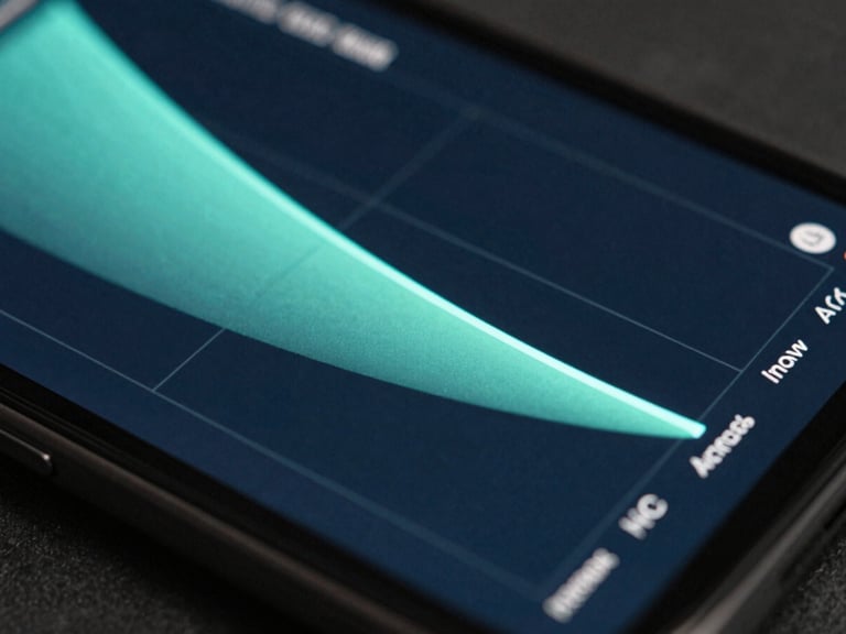 Extreme close-up of a modern Android device screen showing a high-fidelity interactive motion curve, illuminated by a moody cyan and mint glow.