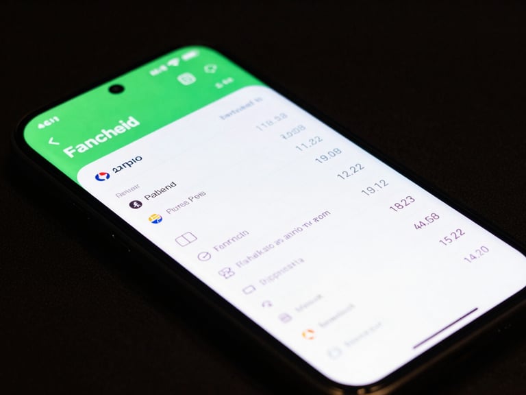 Flagship Android smartphone displaying a financial ledger with real-time data feeds, high-fidelity screen detail, low-key dark studio setup