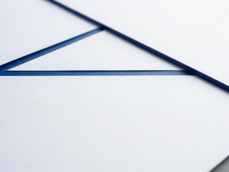 Close-up of structured technical documents, minimalist corporate editorial, bright overcast daylight, clean white and deep blue tones, sharp focus, 35mm