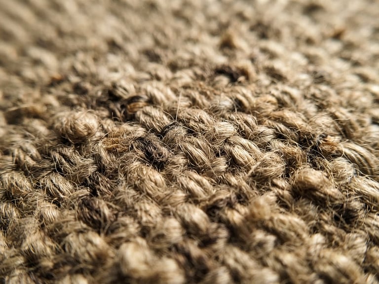 Macro close-up of heavy-weight raw oatmeal linen fabric weave, warm afternoon window light, deep soft shadows, 35mm photography