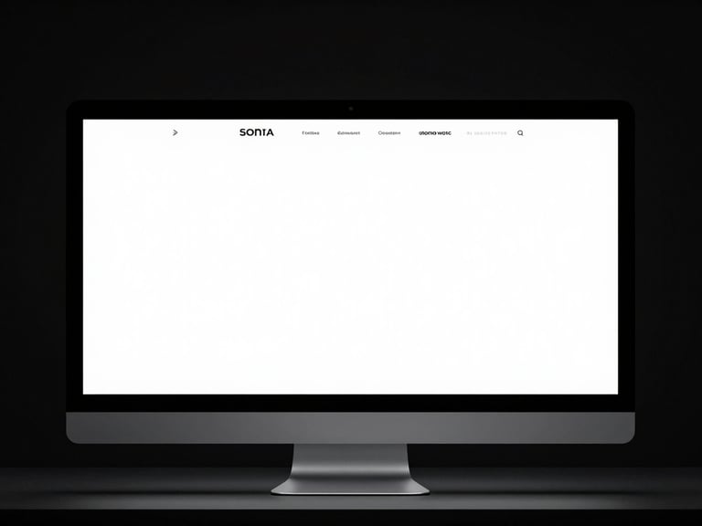 High-contrast shot of a sleek, minimalist website design on a modern monitor, generous negative space, reflecting studio light.