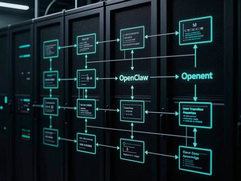Abstract representation of OpenClaw agent environment, data flow, slate accents, deep obsidian background, structured diagram, low-key lighting.
