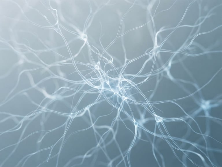 Minimalist abstract representation of neural pathways, soft diffused daylight, calming cool tones, clean composition, 35mm lens