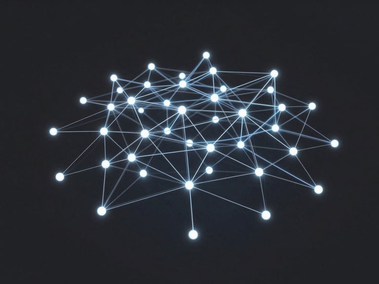 Abstract 3D render of a growing network of nodes, expanding outwards, representing scalability, with subtle glowing lines.