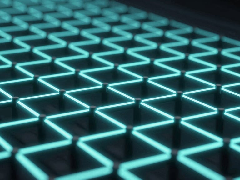 Abstract 3D render of quantum lattice with glowing cyan state vectors, macro close-up, orthographic projection, dark low-key lighting, sharp neon laser lines, cinematic.
