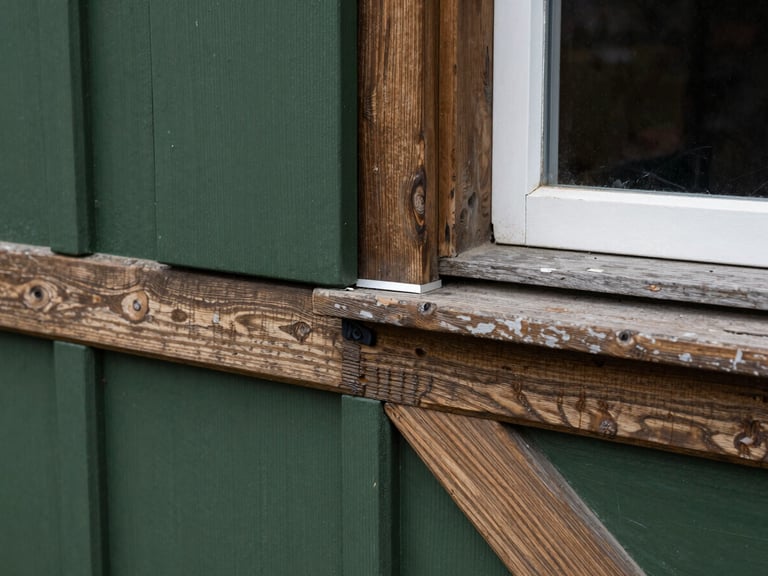 Detail of a newly installed, discreet draught-proofing strip on a historic timber window, soft light revealing fine joinery, seamless integration