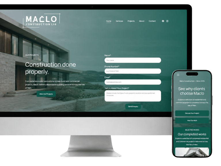 New Maclo Construction website on desktop and mobile