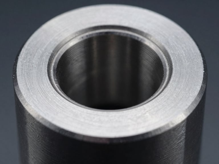 Macro shot of a freshly machined stainless steel part, showcasing its smooth, reflective surface under cool industrial lighting, sharp details