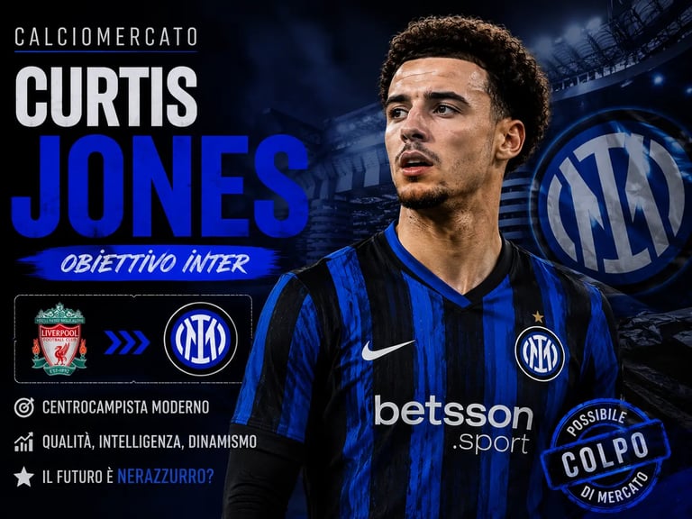 Footballer Curtis Jones edited into an Inter Milan jersey for Calciomercato transfer rumors.