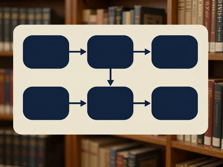 Minimalist diagram illustrating a profile-building framework, clean lines, deep navy and champagne tones, warm light.