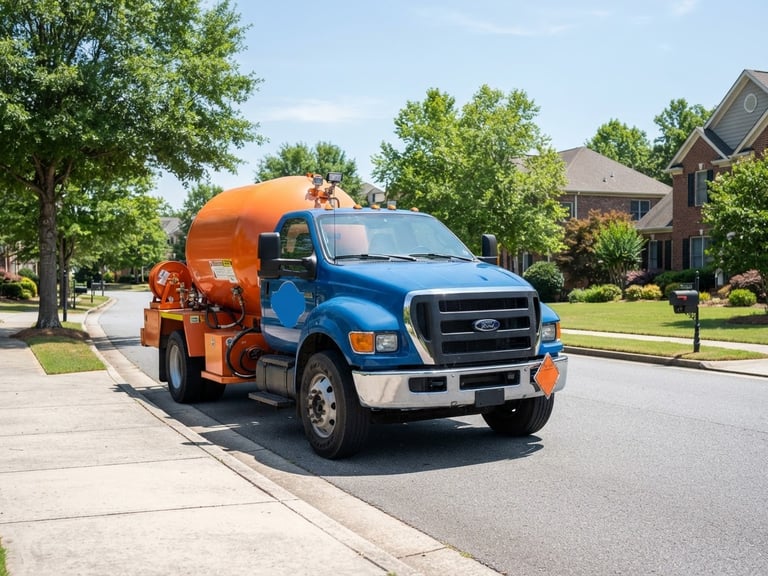 Crisp commercial photography of a professional AmeriGas delivery truck parked on a clean suburban street, bright midday sunlight, sharp focus, 50mm lens