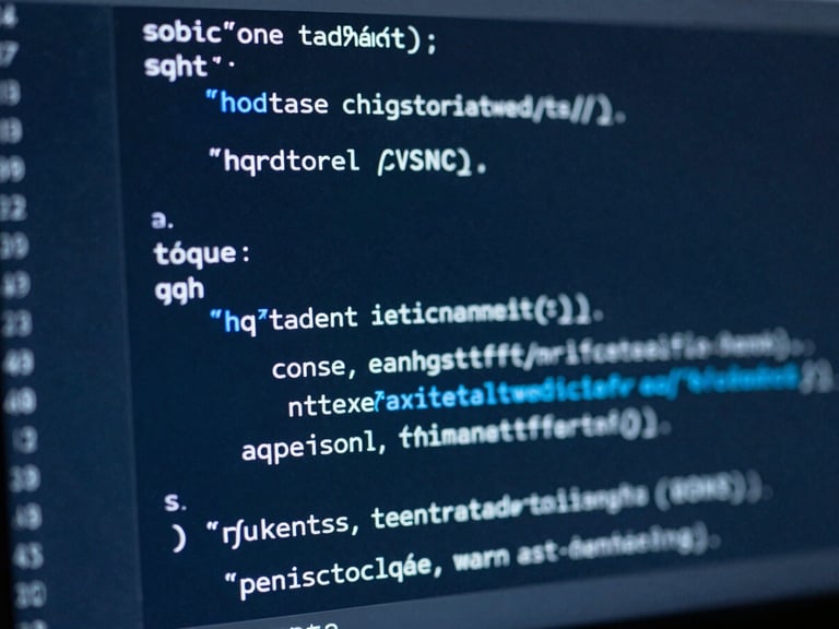 Macro close-up of a high-resolution monitor displaying clean SQL schema structures, cool-toned studio lighting with sharp electric blue highlights, 50mm, sharp focus