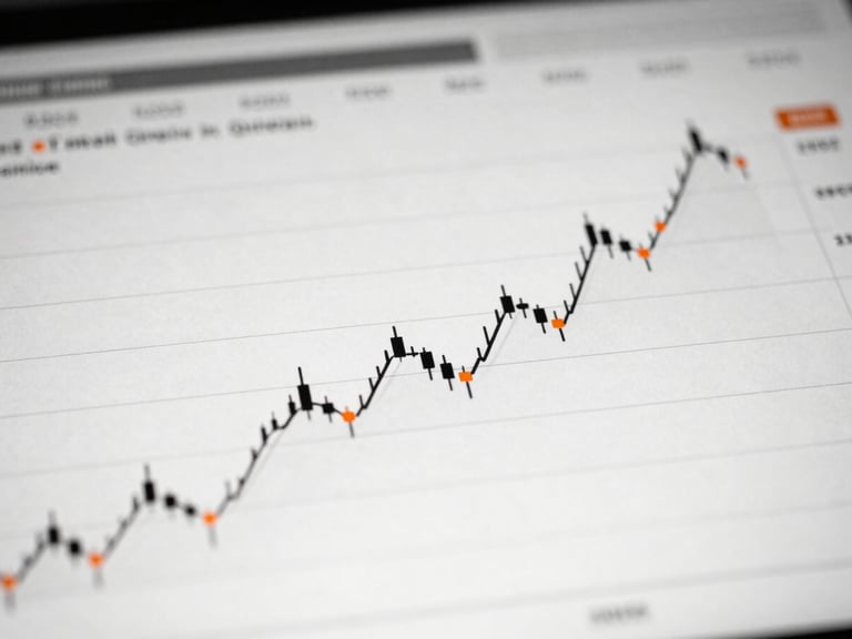 High-contrast image of a financial dashboard showing clear growth curves and revenue metrics, cool tones, 35mm lens, monochrome with safety orange data points