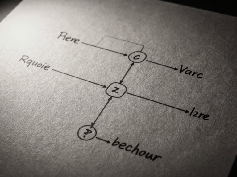 Monochrome close-up of handwritten systems diagrams on textured paper, dramatic side-lighting, deep shadows, textured brush background.