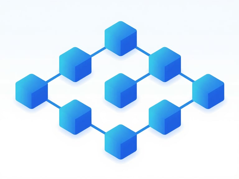 Isometric vector illustration of a structured data pipeline, clean geometric nodes, professional blue and cyan color scheme, minimalist design