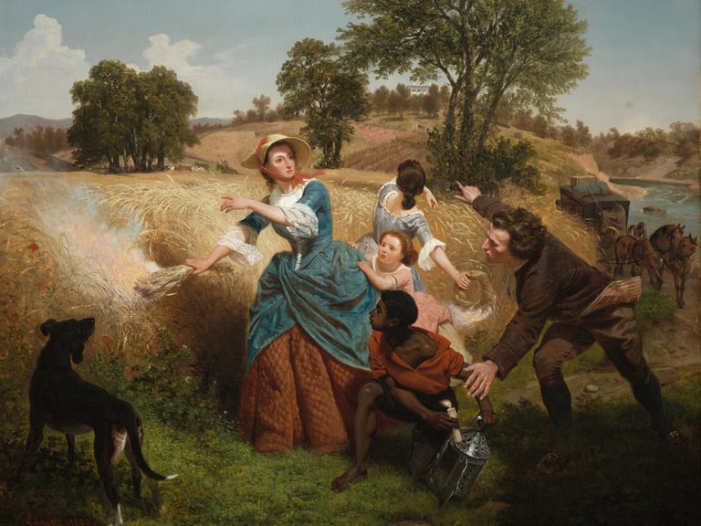 Mrs. Schuyler Burning Her Wheat Fields on the Approach of the British painting