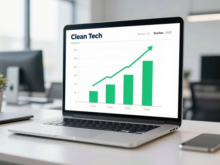 Clean tech setup displaying publisher analytics with upward revenue trends, bright natural office light, professional 35mm photography.