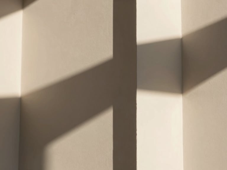 Abstract architectural backdrop with sharp geometric shadows, suggesting protection and modernity, with a subtle hint of light reflecting off a smooth surface, high contrast, 85mm