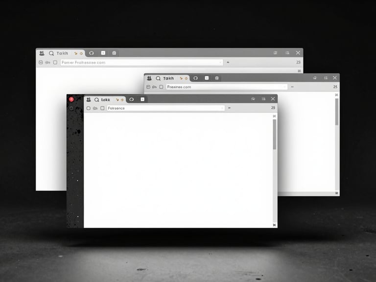 Stark brutalist screenshot of a physics-based web UI with floating, overlapping windows and raw browser borders under flat scanner-bed light.