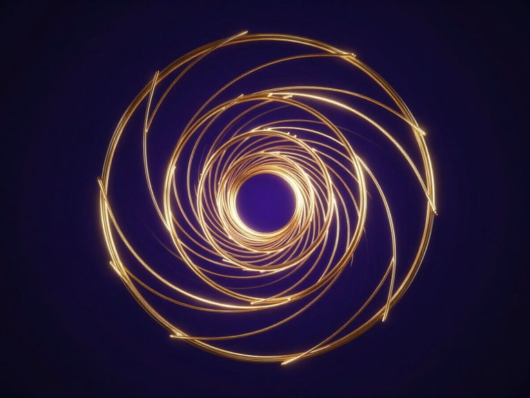 Abstract golden ratio spiral made of glowing gold lines, deep indigo background, geometric precision, moody octane render