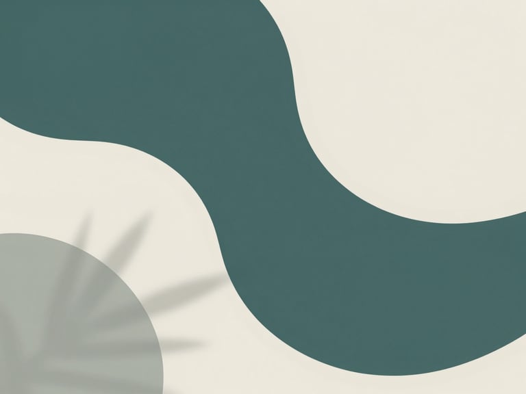 Abstract organic shape in deep teal, with soft, curved lines against an off-white background, minimalist and serene.