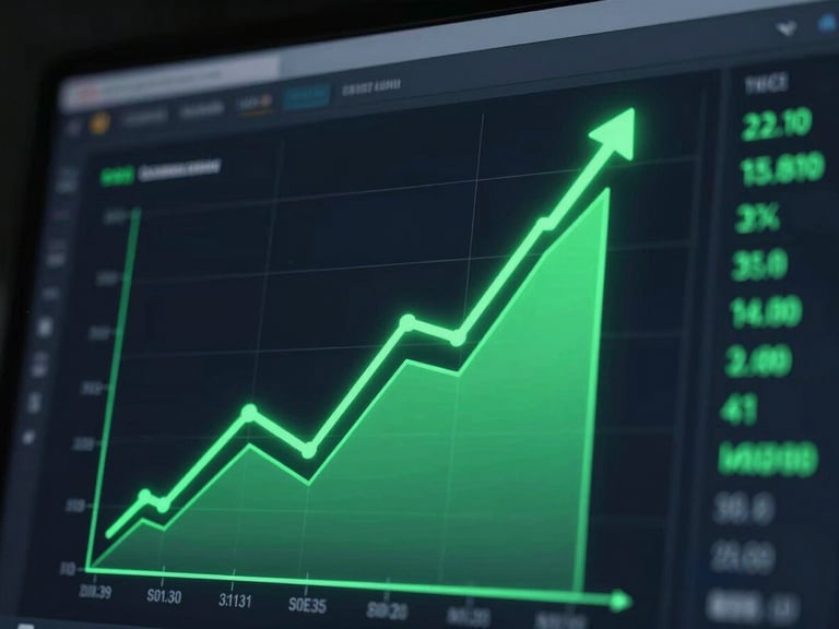 Sleek macro photography of a digital advertising dashboard, glowing neon green charts showing upward performance trends, high-contrast moody studio lighting on a dark screen.