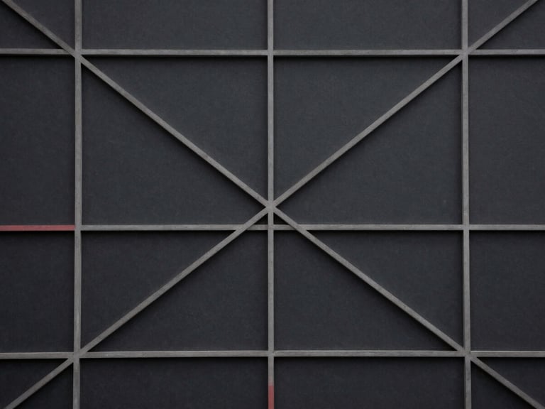 Abstract geometric pattern of interconnected lines and nodes on a dark background, evoking a complex system diagram, desaturated slate and charcoal tones with a hint of muted crimson.