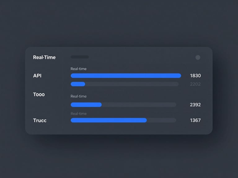 Minimalist UI dashboard showing real-time API sync logs, clean data streams, deep slate gray background with electric blue highlights, macro crop