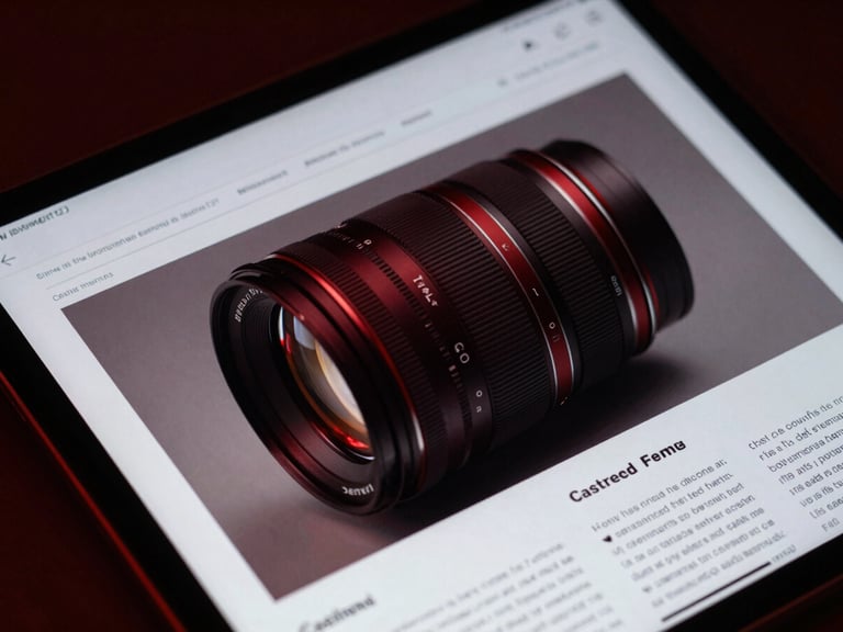 Close-up of a digital news feed on a tablet, high-contrast studio lighting, deep crimson tones, sharp 35mm lens