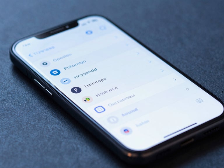 Macro shot of a modern Android phone displaying a clean, high-fidelity user interface, cool blue studio lighting, sharp focus on the screen layout