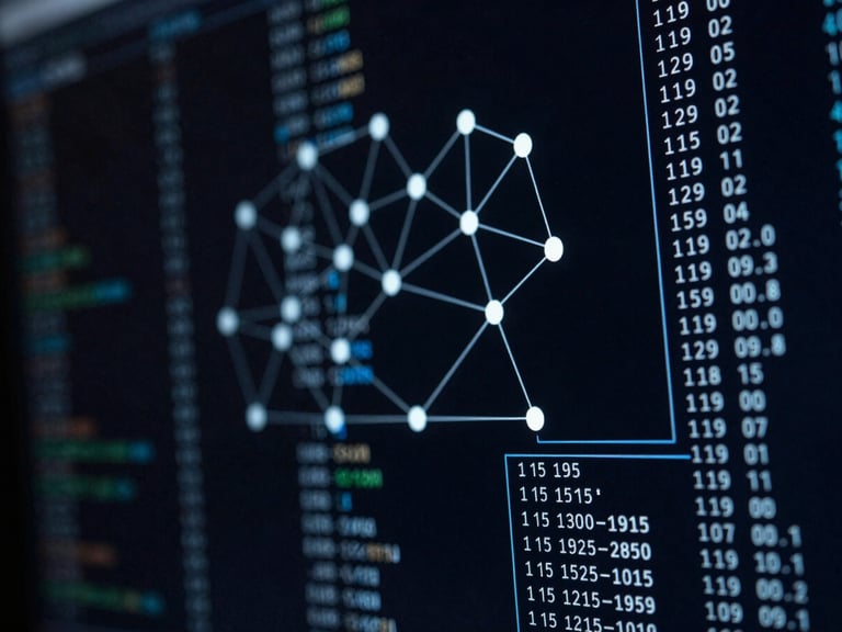 Macro shot of a high-resolution screen displaying complex node graphs and ledger transaction flows, low-key cool blue screen-glow, deep obsidian background