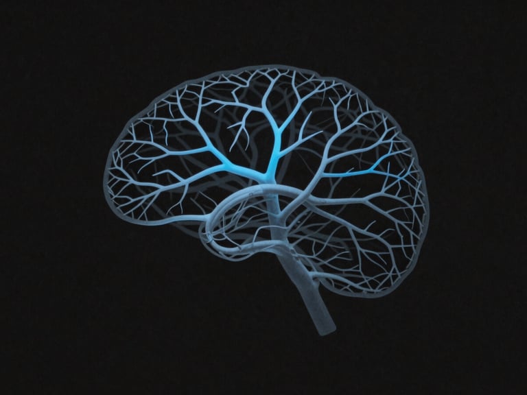 minimalist editorial photography, cool ambient lighting, high contrast, desaturated tones with electric blue accents, 35mm lens, abstract conceptual image of neural pathways or a subtle human silhouette blended with a complex pattern, representing psychological depth, dark background