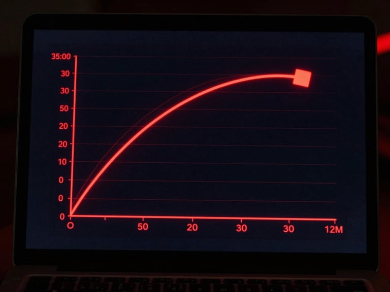 High-contrast digital diagram of a diesel engine torque curve on a laptop screen, glowing red graphics, dark background, sharp focus