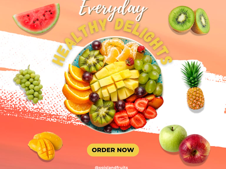 social post image showing fruits plate and order now button