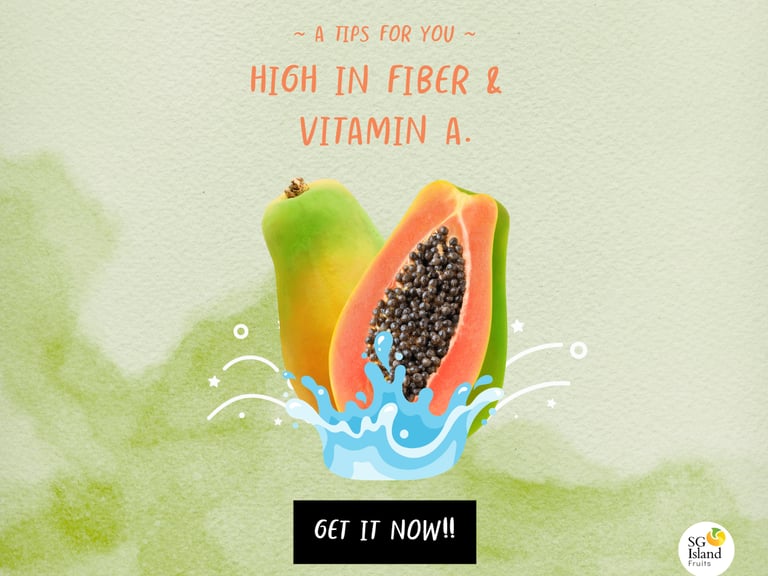 fruit advertisement showing vitamins A high in fibre with papaya