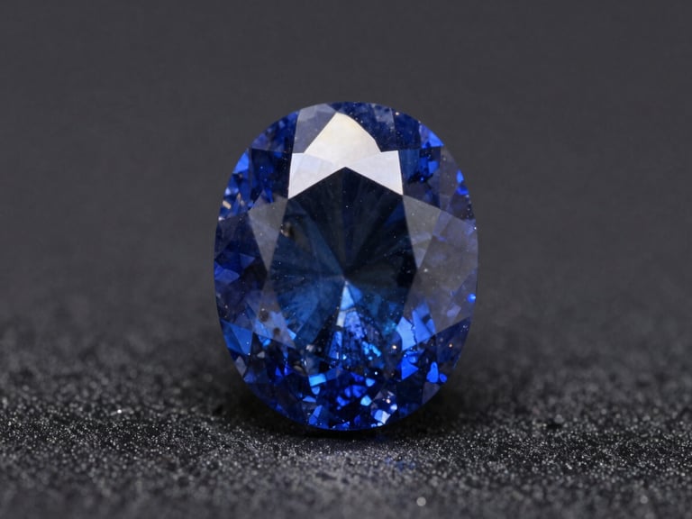 Macro shot of a rare blue sapphire crystal, unheated, showing natural growth patterns, dramatic spotlighting, deep charcoal background, 100mm lens.