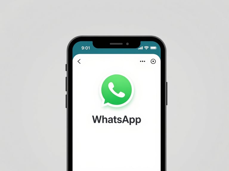 Clean graphic showing a mobile screen with a WhatsApp chat interface displaying an automated transaction confirmation, crisp studio lighting